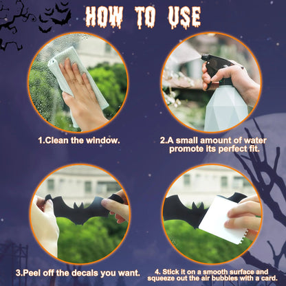 4-Sheet Large Halloween Decorative Window Clings, Spooky Silhouettes Witch Shapes Stickers Decals, Home Glass Window Door Wall Supplies for Indoor Outdoor Party Favors